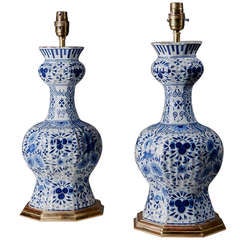 A Pair Of Blue And White Delft Lamps