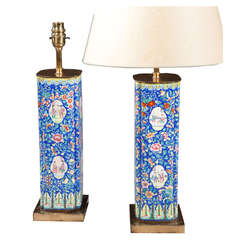 Pair of Canton Enamel Vases as Lamps