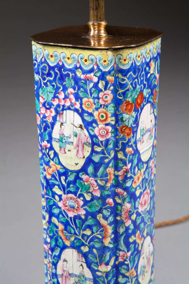 Chinese Pair of Canton Enamel Vases as Lamps