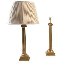 Antique Pair of Edwardian Brass Column Lamps