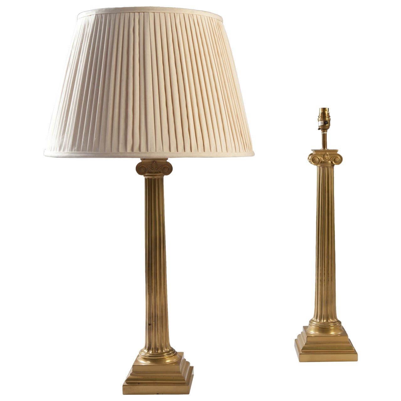 Pair of Edwardian Brass Column Lamps