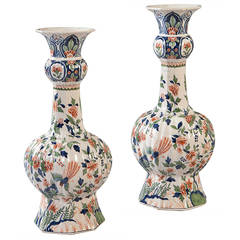 Fine Pair of Polychrome Delft Vases