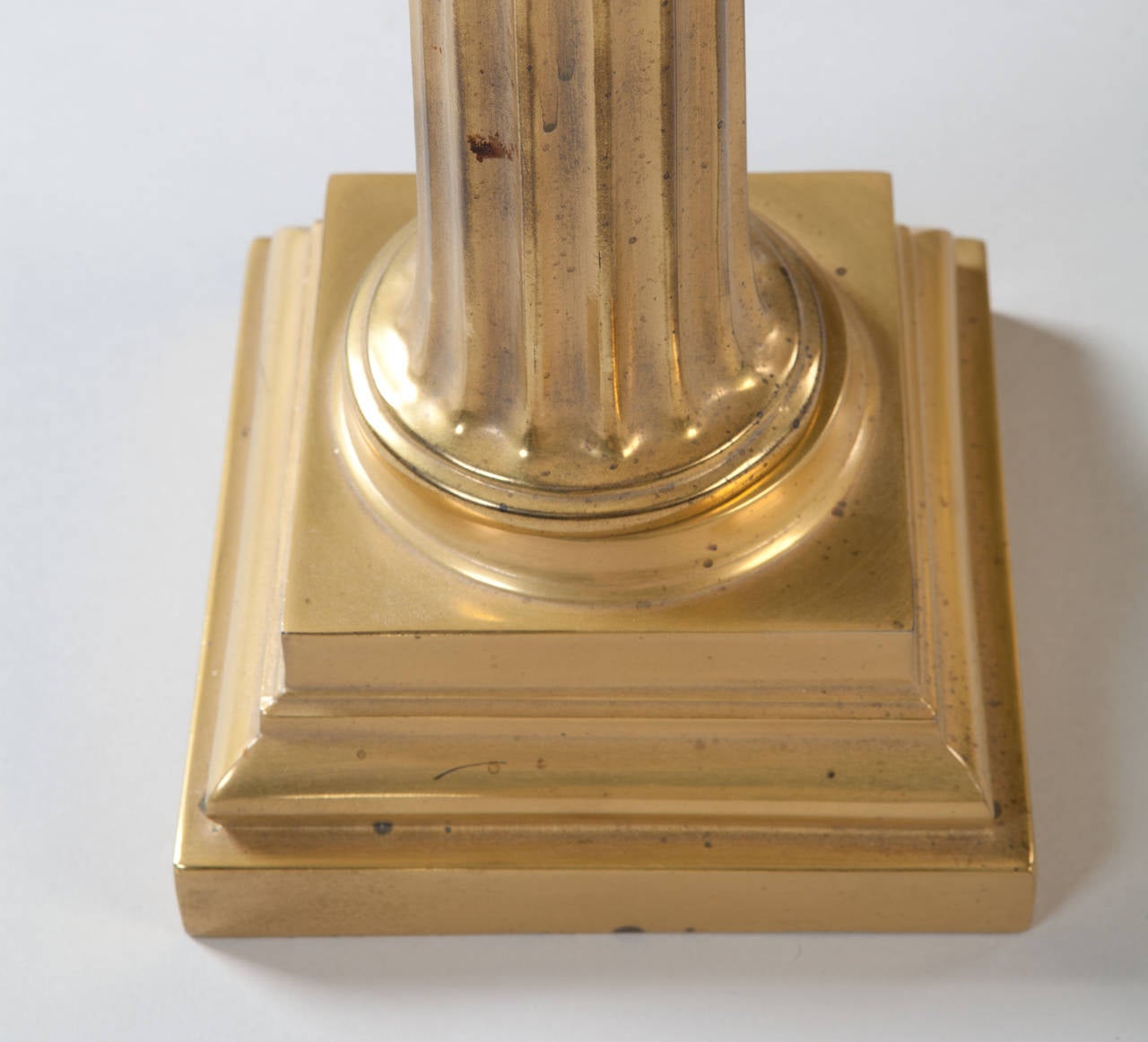 English Pair of Edwardian Brass Column Lamps