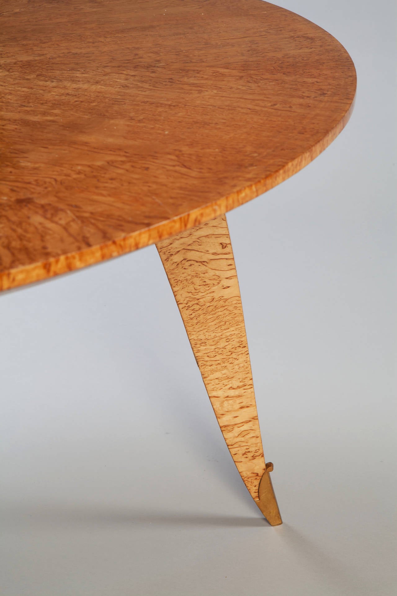 French Fine Bird's-Eye Maple Wood Coffee Table of Circular Form by Jean Pascaud