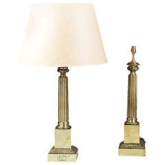 Antique Fine Pair of 19th Century Brass Column Lamps