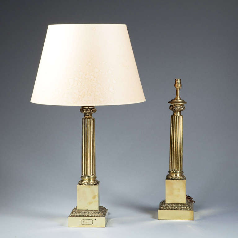 Fine Pair of 19th Century Brass Column Lamps