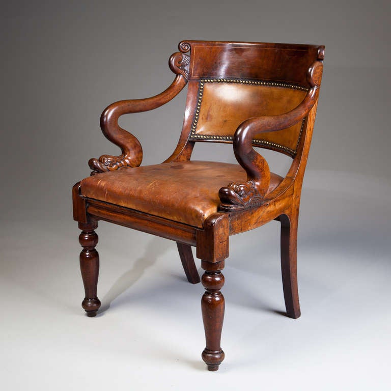 A French mahogany Dolphin Desk Chair
