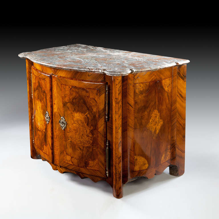 German Rhenish Marquetry Bombe Cabinet or Credenza