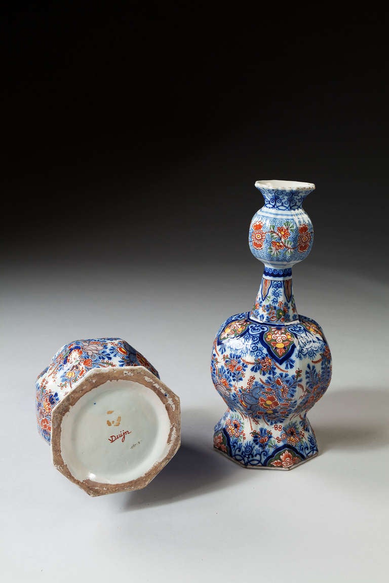 Aesthetic Movement Pair of 19th Century Delft Knobble Vases