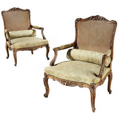 Fine Pair of Fruitwood Fauteuils of Large Scale Fine Pair of Fruitwood Fauteuils of Large Scale