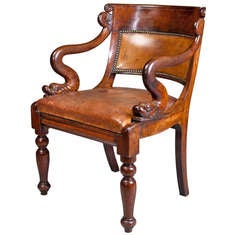 Antique A French mahogany Dolphin Desk Chair
