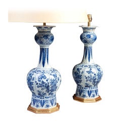 Important Pair of blue & white Delft Knobble Vases as Lamps