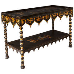 Very Unusual Black and Gilt Lacquer Side Table