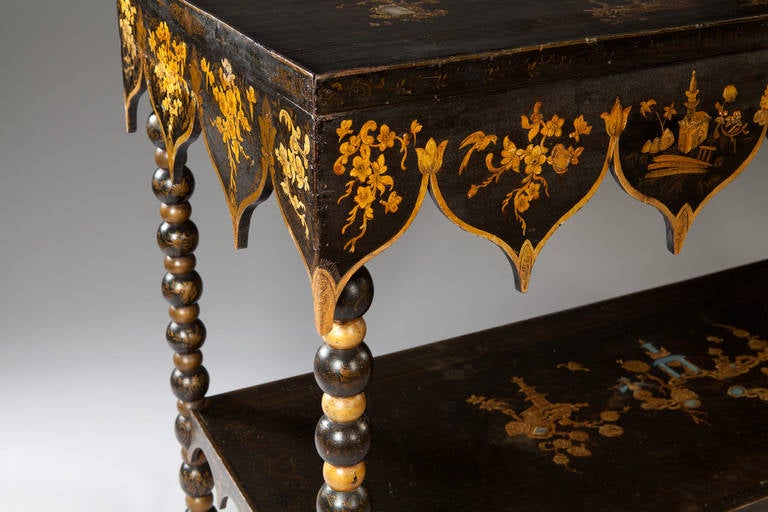Aesthetic Movement Very Unusual Black and Gilt Lacquer Side Table