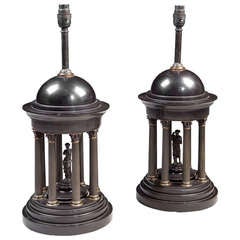 Antique A Pair of Neo Classical Black Marble Table Lamps