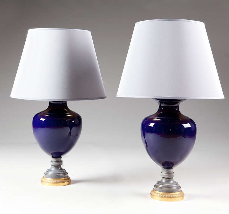 Pair of Blue Porcelain Vases Mounted as Table Lamps