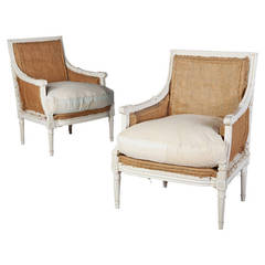 Pair of Neoclassical Painted Bergere Armchairs