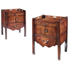 Antique Rare Pair of Chippendale Period Mahogany Bedside Cupboards