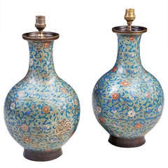 Antique A Pair Of 19th Century Chinese Cloisonne Vases Mounted As Table Lamps