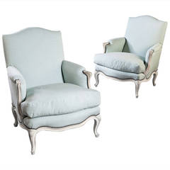 Pair of Late 19th Century Bergere Armchairs of Large Scale