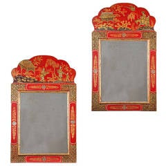 Pair of Modern Red Painted Lacquer Mirrors