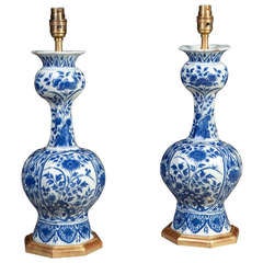 A rare pair of 17th century delft vases as lamps