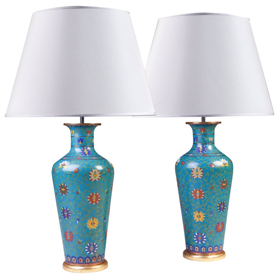 Large Pair of Chinese Cloisonne Table Lamps