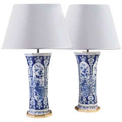 A Pair of Delft Trumpet Vases mountes as Table Lamps