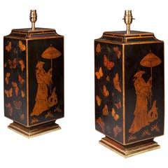 Antique A pair of 19th century Decoupage Chinoiserie Table Lamps