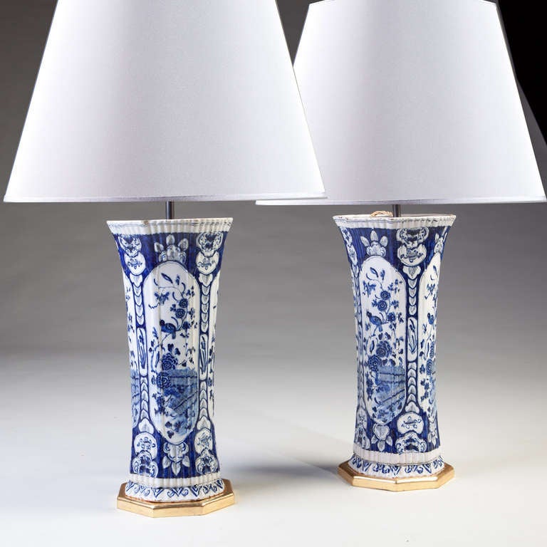 A Pair of Delft Trumpet Vases mountes as Table Lamps