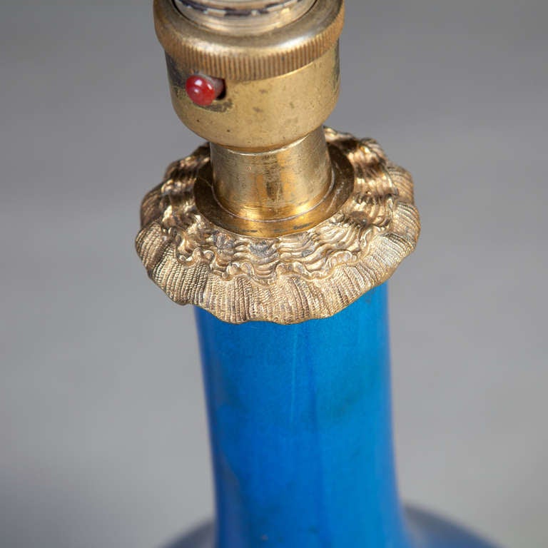 Chinese A Monochrome Blue Single Vase Lamp