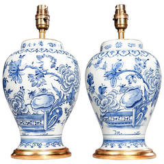 Pair of 18th Century Delft Blue and White Vases as Table Lamps