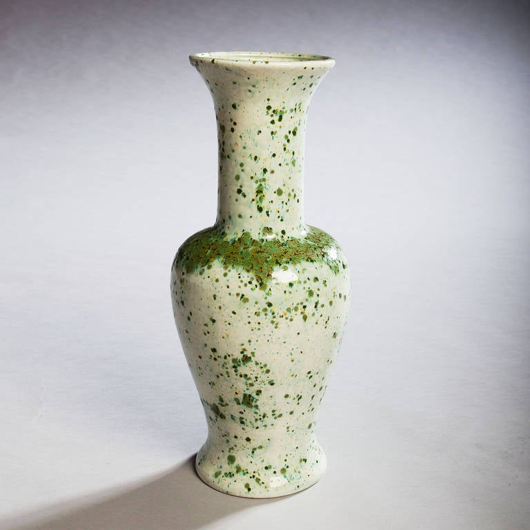 Unusual Pottery Vase with Green Glaze