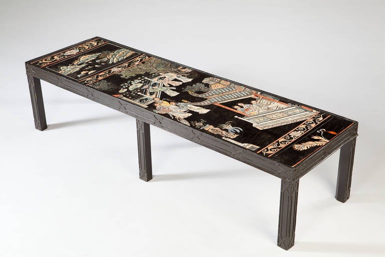 a fine mid 19th century Coromandel lacquer panel, now mounted as a low table.