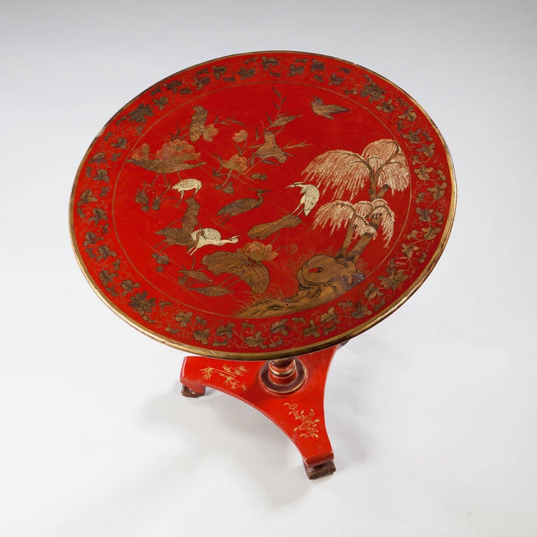 Mid-20th Century Chinese Export Red Lacquer Tilt-Top Table