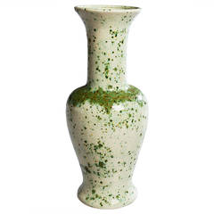 Vintage Unusual Pottery Vase with Green Glaze
