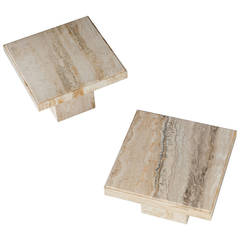 Pair of Travertine Marble Tables