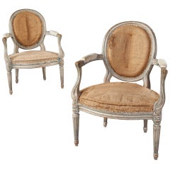 Fine Pair of French Neoclassical Fauteuil Armchairs