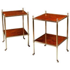 A Pair of Brass and Mahogany Two Tier Etageres End / Lamp Tables