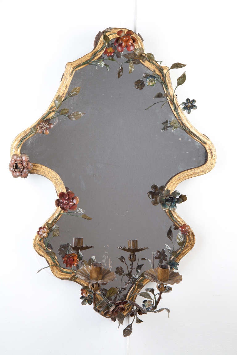 Rococo A Pair of 19th Century Italian Tole and Gilt Wall Mirrors
