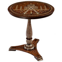 Exceptional Padouk Table Inlaid with the Taj Mahal in Bone and Mother-of-Pearl