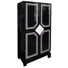 Vintage 1970 French Black and White Lacquered Armoire, Romeo à Paris Style 