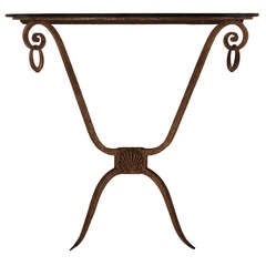 Gilt Patinated Wrought Iron Wall Console With A Black Glass Top Gilt Patinated Wrought Iron Wall Console With A Black Glass Top