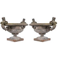 Antique Pair Of Exceptional Cast Iron Vases
