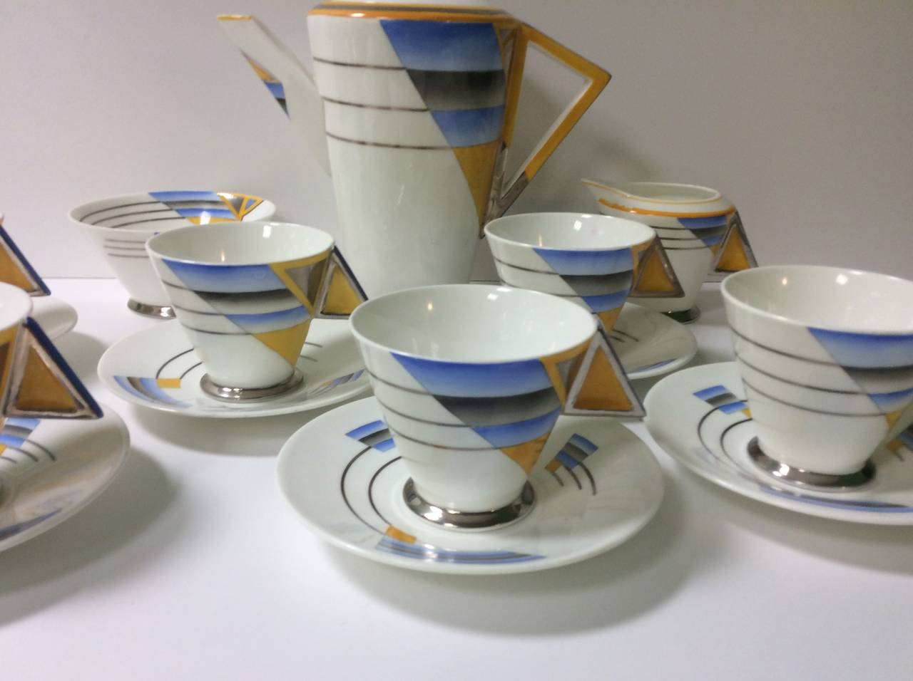British Shelley Art Deco Shades And Lines Coffee Service