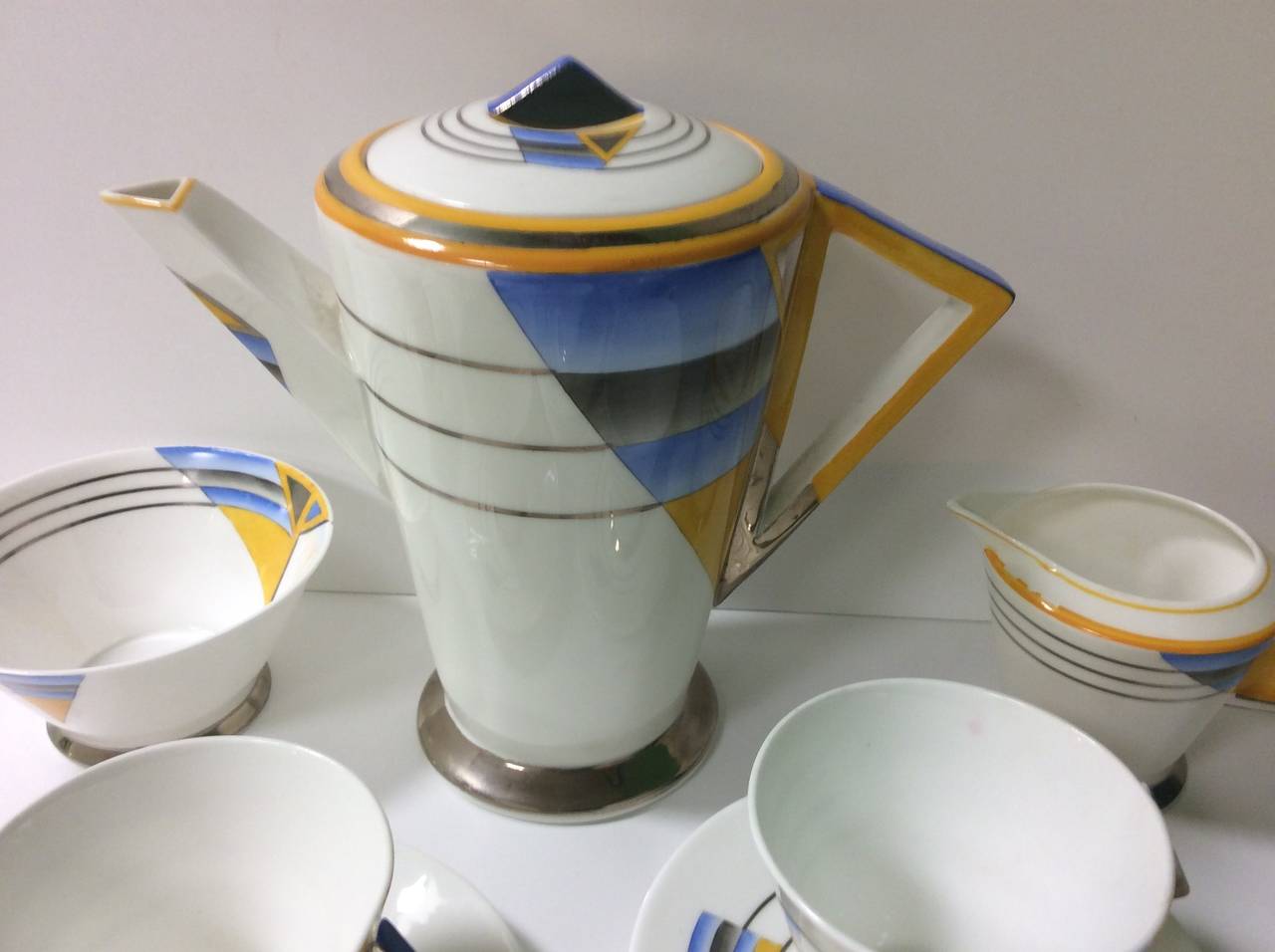 20th Century Shelley Art Deco Shades And Lines Coffee Service