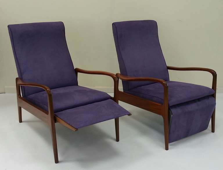 A Fine Pair of Mid 20th Century Reclining Arm Chairs in a Beautifully Shaped Solid Rosewood Frame with an Extremely Stylish and Organic Design by Greaves and Thomas of Mayfair London.