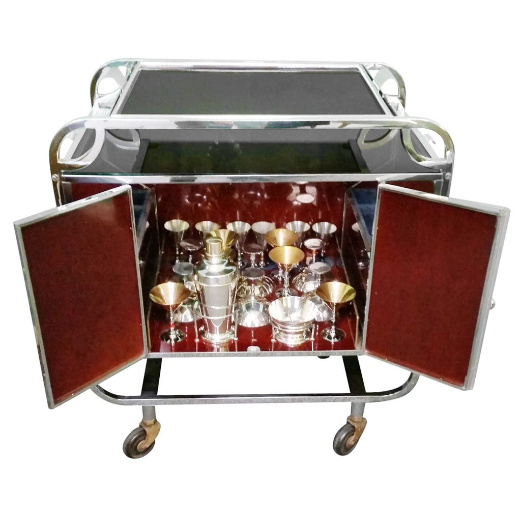 Rare Art Deco Cocktail Trolley with Compleat Accessories