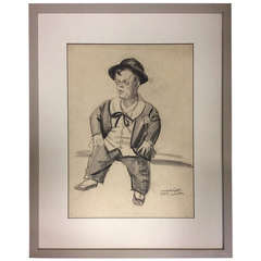 Antique Laura Knight Charcoal Drawing