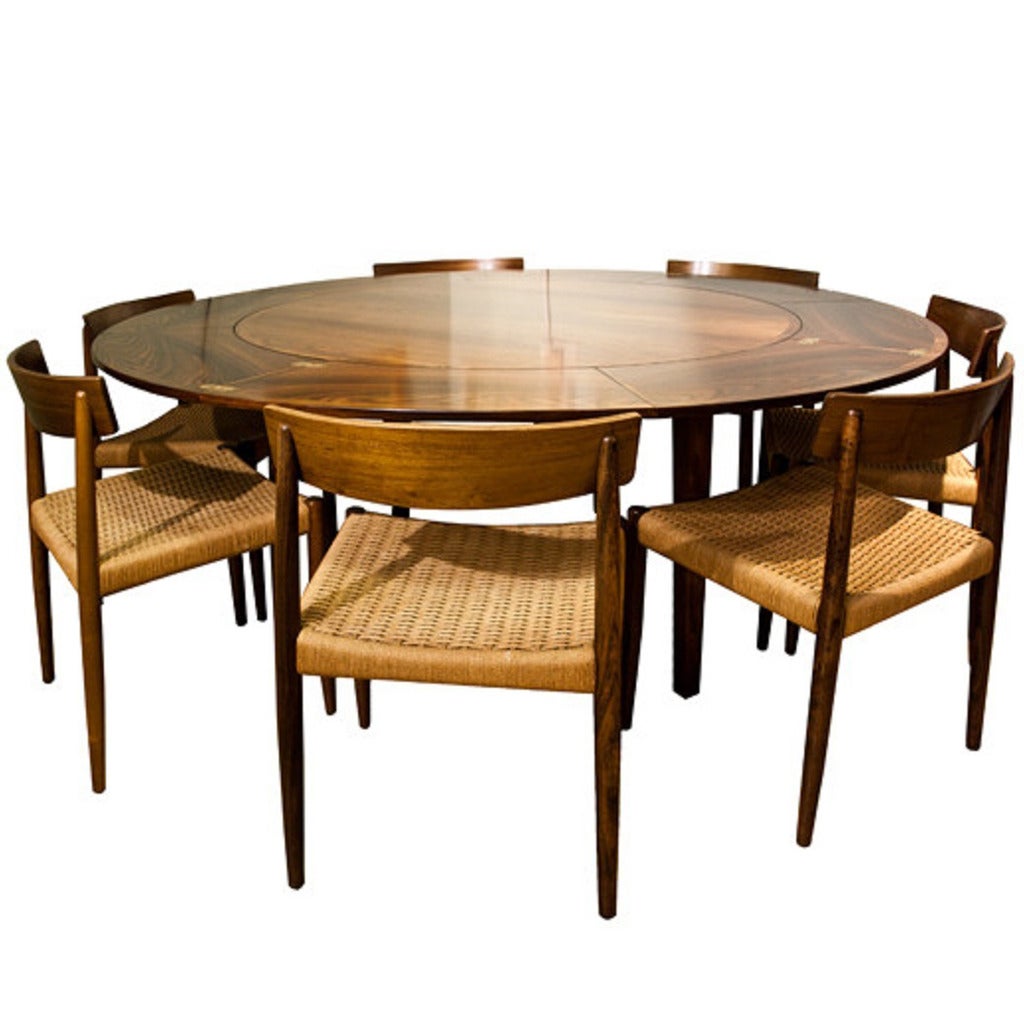Mid 20th Century Modern Design Dylund Rosewood Flip Flap Table And Eight Chairs